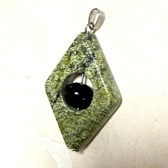 2/$20,Genuine Green Serpentine Pendant, Large Geometric Natural Gemstone Pendant - Picture 3 of 10